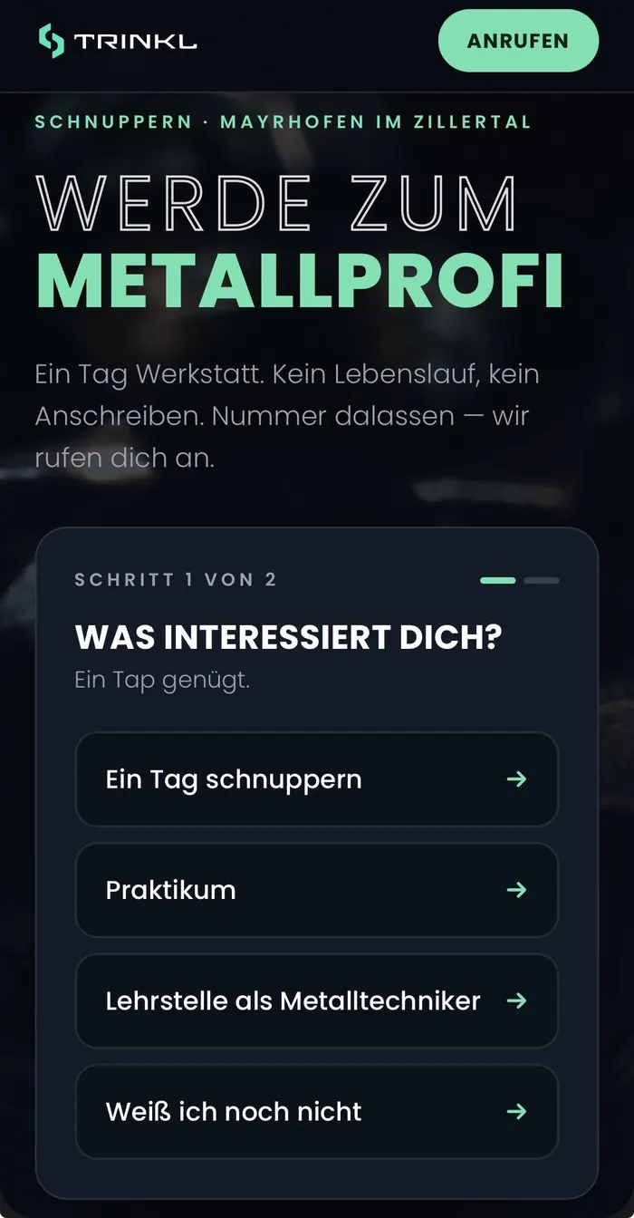 Landingpage für Schnupperer von Trinkl Metall, Mayrhofen